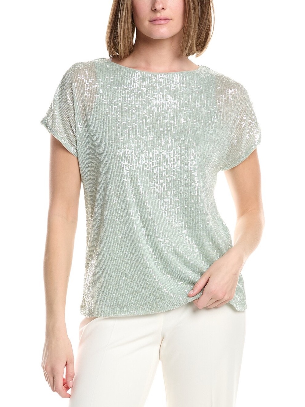 NWT Anne Klein Soft Aloe Green Bateau Sequin Knit Dolman Evening Top 2X